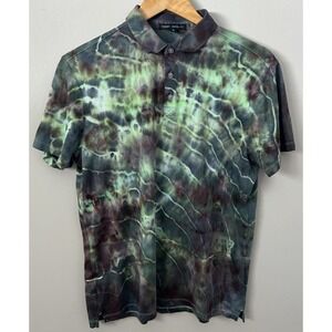 Robert Barakett Shirt Mens Medium Green Tie Dye Pima Cotton Golf Polo Casual